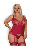 Obsessive Rosalyne corset & thong red Size Plus | Intimitis.ro