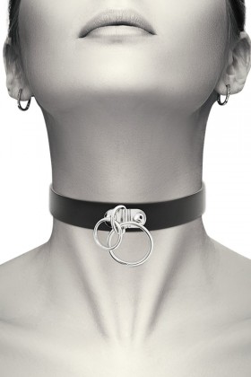 COQUETTE HAND CRAFTED CHOKER VEGAN LEATHER - DOUBLE RING D-229293