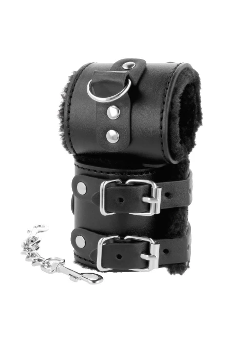 Black Adjustable Leather Handcuffs With Lining - Darkness  D-221234 | Intimitis.ro