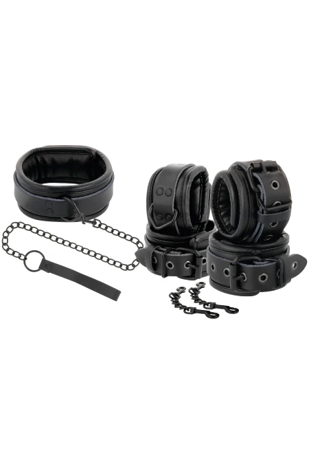 Black Leather Handcuffs And Collar - Darkness  D-221255 | Intimitis.ro