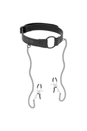 FFETISH SUBMISSIVE RING GAG WITH NIPPLE CLAMPS D-218917