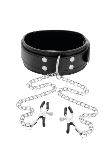 Collar With Nipple Clamps Black - Darkness  D-221156 | Intimitis.ro