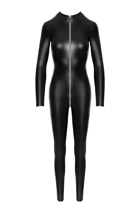 Powerwetlook catsuit with front zipper F293 NoirHandmade | Intimitis.ro
