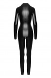 Powerwetlook catsuit with front zipper F293 NoirHandmade | Intimitis.ro