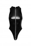 Powerwetlook bodysuit with front zipper F294 NoirHandmade | Intimitis.ro
