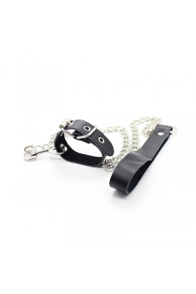 OHMAMA RESTRAINT LEATHER NECKLACE AND METALLIC CHAIN D-230054