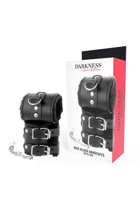 Black Adjustable Leather Handcuffs With Lining - Darkness  D-221234 | Intimitis.ro