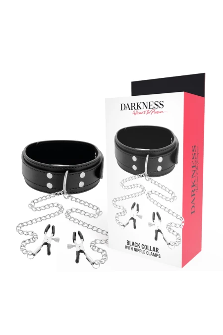 Collar With Nipple Clamps Black - Darkness  D-221156 | Intimitis.ro