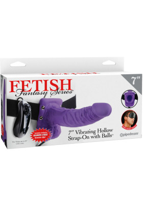 FETISH FANTASY SERIES 7" HOLLOW STRAP-ON VIBRATING WITH BALLS 17.8CM PURPLE PD3376-12
