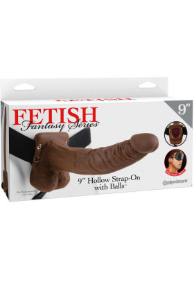 FETISH FANTASY SERIES 9" HOLLOW STRAP-ON WITH BALLS 22.9CM BROWN PD3374-29
