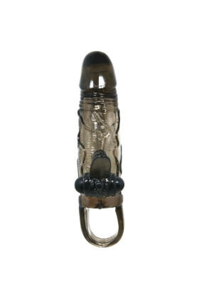 BRAVE MAN PENIS COVER WITH CLIT AND ANAL STIMULATION DOUBLE BULLET BLACK 16.5 CM D-213042