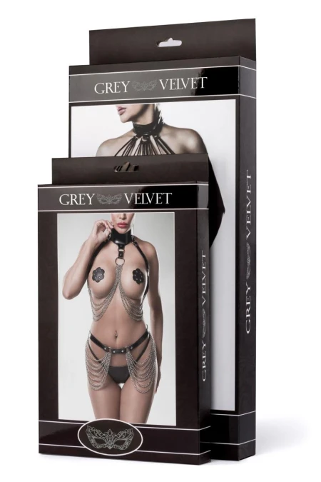 Set erotic 5pcs 20201 Grey Velvet Black | Intimitis.ro