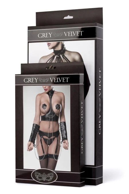 Set erotic 7 pcs 20202 Grey Velvet Black | Intimitis.ro