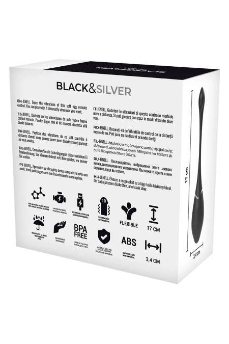 Jenell Rechargeable Vibrating Egg - Black&Silver  D-226992 | Intimitis.ro