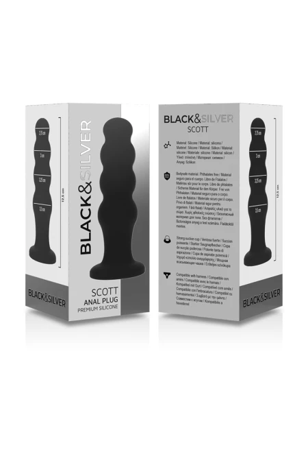 Scott Premium Silicone Anal Plug Black - Black&Silver  D-234386 | Intimitis.ro
