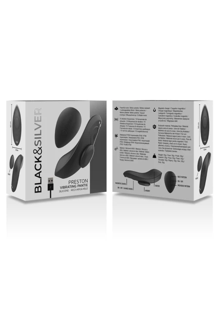 Preston Rechargeable Silicone Vibrator Pantie Black - Black&Silver  D-234387 | Intimitis.ro