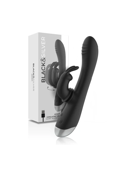 Dj. Adam Rechargeable Silicone Rabbit Stimulator Black - Black&Silver  D-234389 | Intimitis.ro