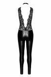 Catsuit F298 Deep-V with Collar and Pearl Noir Handmade Black | Intimitis.ro
