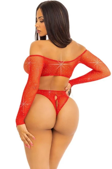 Body Crothless With Gloss Red Leg Avenue | Intimitis.ro