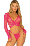 Top Crop Lace With Thong Pink Leg Avenue | Intimitis.ro
