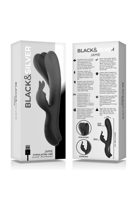 Jamie Rechargeable Silicone Rabbit Stimulator Black - Black&Silver  D-235663 | Intimitis.ro