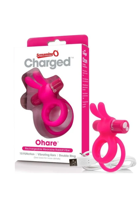 Rechargeable Double Ring With Rabbit Hare Pink - Screaming O  D-212512 | Intimitis.ro