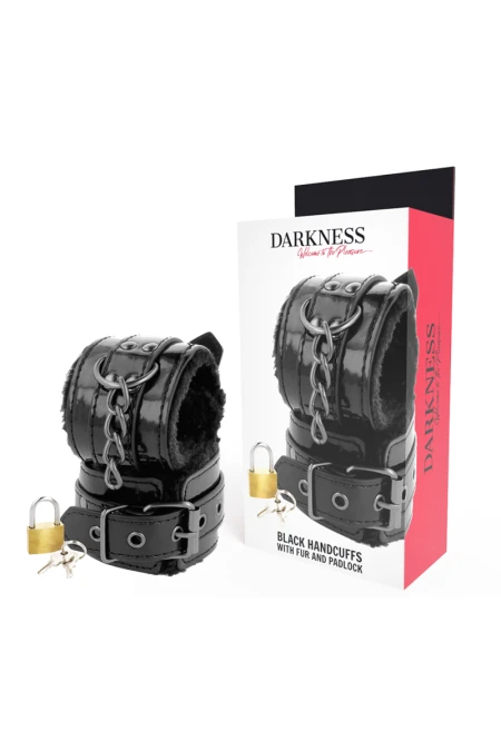 Black Adjustable Leather Handcuffs With Padlock - Darkness  D-221230 | Intimitis.ro