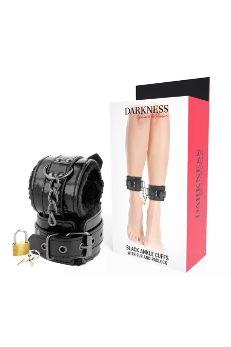 Adjustable Black Leather Ankle Handcuffs With Padlock - Darkness  D-221231 | Intimitis.ro