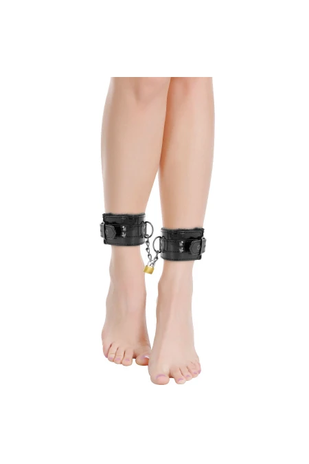 Adjustable Black Leather Ankle Handcuffs With Padlock - Darkness  D-221231 | Intimitis.ro