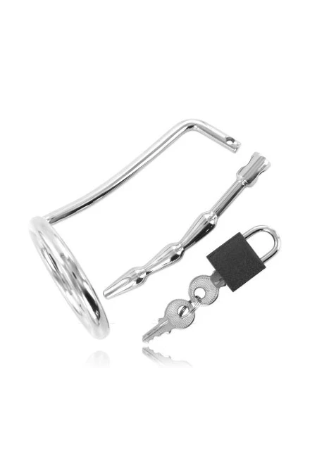 METAL HARD - TESTICLE RING WITH URETHRAL CHASTITY PLUG D-205370 | Intimitis.ro