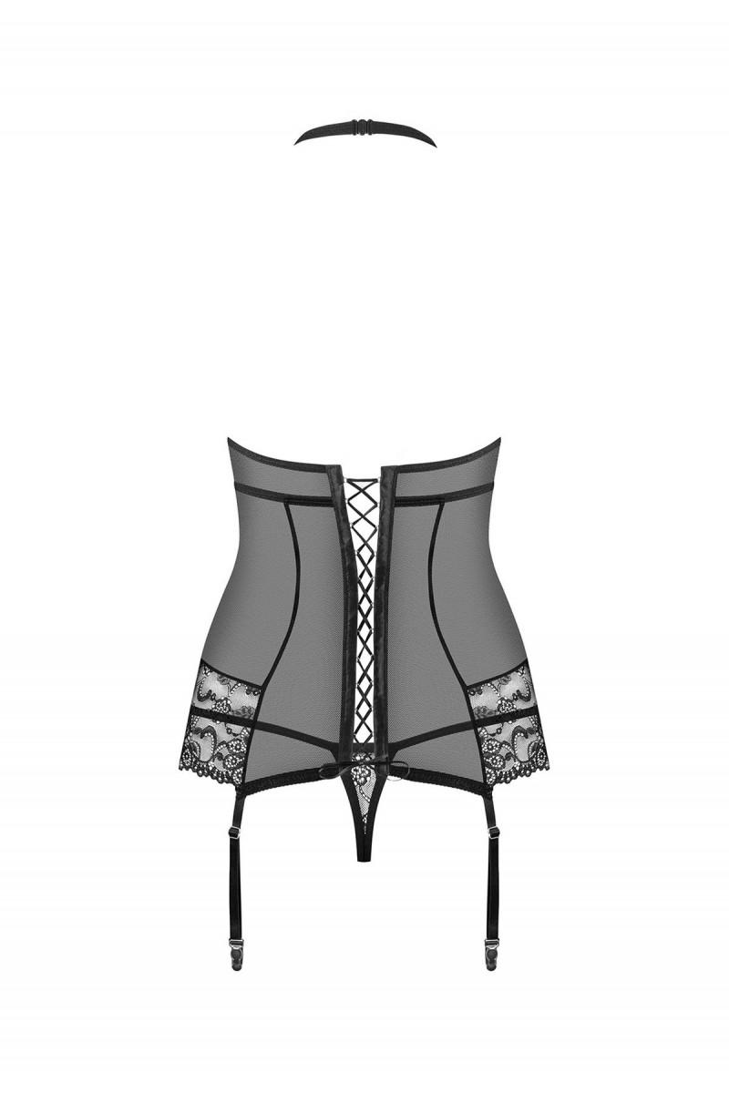 OB 838-COR-1 corset & thong black | Intimitis.ro