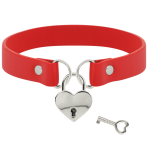 COQUETTE CHIC DESIRE - RED VEGAN LEATHER NECKLACE WITH HEART ACCESSORY WITH KEY - imagine 3