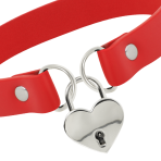 COQUETTE CHIC DESIRE - RED VEGAN LEATHER NECKLACE WITH HEART ACCESSORY WITH KEY - imagine 4