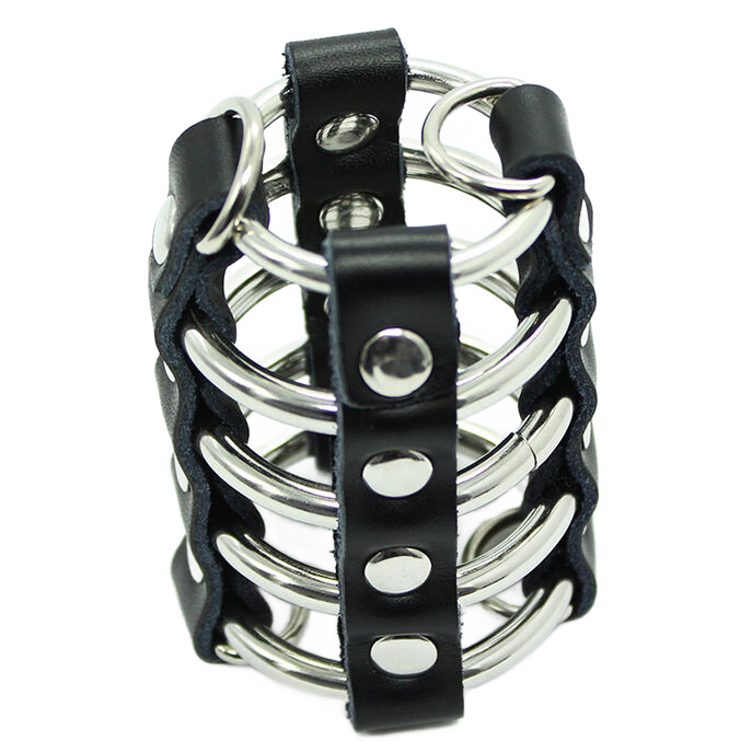 img_114128_e722c905183b571dc28b66c522a86f52_1.png OHMAMA FETISH - PENIS CAGE WITH METAL RINGS AND LEATHER STRAPS - imagine 1