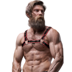 FETISH SUBMISSIVE ATTITUDE - MENS ECO-LEATHER CHEST HARNESS BLACK/RED - imagine 4