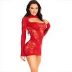 LEG AVENUE - MINI DRESS WITH LACE LONG SLEEVE RED - imagine 2