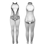SUBBLIME - 951801 FISHNET AND LACE CROTCHLESS BODYSTOCKING WITH HIGH NECK BLACK ONE SIZE - imagine 4