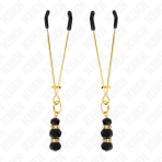 KINK - GOLD THIN NIPPLE CLAMPS WITH 3 BLACK GLASS BEADS 7 CM - imagine 2