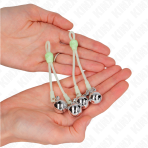 KINK - LUMINOUS SKULL NIPPLE CLAMPS WITH RING BELLS ADJUSTABLE GREEN / SILVER - imagine 3