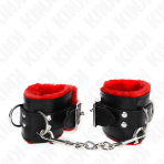 KINK - FUR LINED WRIST RESTRAINTS WITH SQUARE HOLES RED AND BLACK BELT ADJUSTABLE 17-29 CM X 6 CM - imagine 3