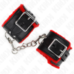 KINK - FUR LINED WRIST RESTRAINTS WITH SQUARE HOLES RED AND BLACK BELT ADJUSTABLE 17-29 CM X 6 CM - imagine 4