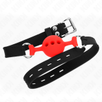 KINK - FULL SILICONE GAG 55 x 2 CM WITH 4 CM BALL SIZE S RED ADJUSTABLE 35-51 CM - imagine 3