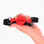 KINK - FULL SILICONE GAG 55 x 2 CM WITH 4 CM BALL SIZE S RED ADJUSTABLE 35-51 CM - imagine 2
