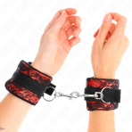 KINK - SHORT VELVET LACE WRIST RESTRAINTS AND NYLON BIND RED / BLACK 23 X 6.5 CM - imagine 4