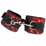 KINK - SHORT VELVET LACE WRIST RESTRAINTS AND NYLON BIND RED / BLACK 23 X 6.5 CM - imagine 2