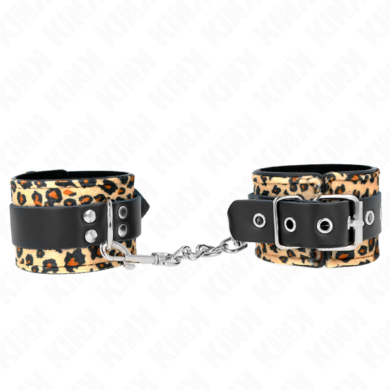 img_189247_6bc29a2ed1be8fb6d03a755e56972f46_1.png KINK - LEOPARD REAL LEATHER WRIST RESTRAINT ADJUSTABLE 18-29 CM X 5.5 CM - imagine 1