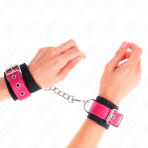 KINK - NYLON WRIST RESTRAINTS BLACK WITH LEATHERETTE BELT RASPBERRY ROSE ADJUSTABLE 19-29 CM X 5.1 CM - imagine 4
