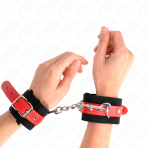 KINK - NYLON WRIST RESTRAINTS BLACK WITH LEATHERETTE RED ADJUSTABLE 19-24 CM X 5.5 CM - imagine 4