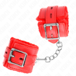 KINK - FUR LINED WRIST RESTRAINTS WITH SQUARE HOLES RED AND RED BELT ADJUSTABLE 17-29 CM X 6 CM - imagine 2