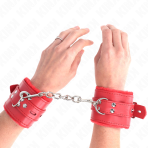 KINK - FUR LINED WRIST RESTRAINTS WITH SQUARE HOLES RED AND RED BELT ADJUSTABLE 17-29 CM X 6 CM - imagine 4